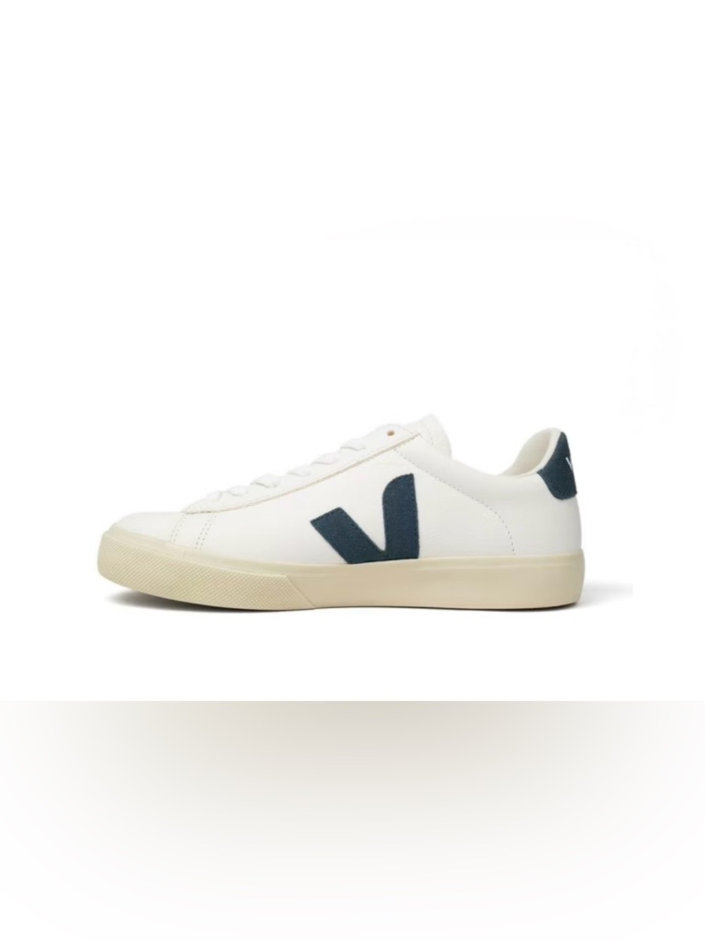 Veja Campo White Leather Low-Top Sneakers with Gray/Blue 'V' Accent Size:9 - Picture 3 of 11